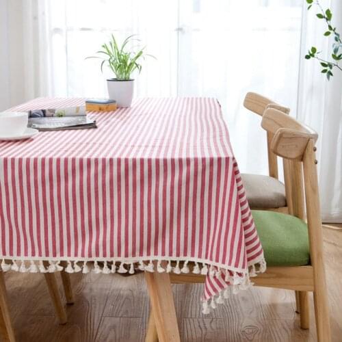 Senisaihon Japan Polyester Cotton Tablecloth Red Striped Tassel Dust-proof Table cloth Wedding Hotel Rectangular Cover cloth