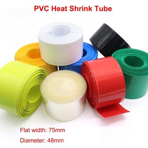 1Meter Width 75mm PVC Heat Shrink Tube Dia 48mm Lithium Battery Pack Insulated Film Wrap Protection Case Wire Cable Sleeve