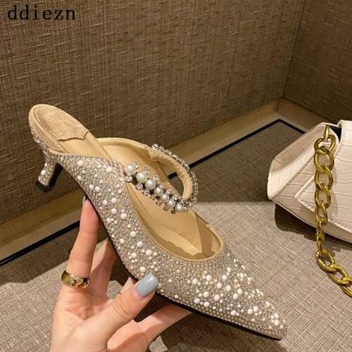 Women Pumps High Heels Shoe Women Sandals 2021 Heels Slip-On Sexy High-Heeled Pointed Toe Rhinestones Shoes For Women
