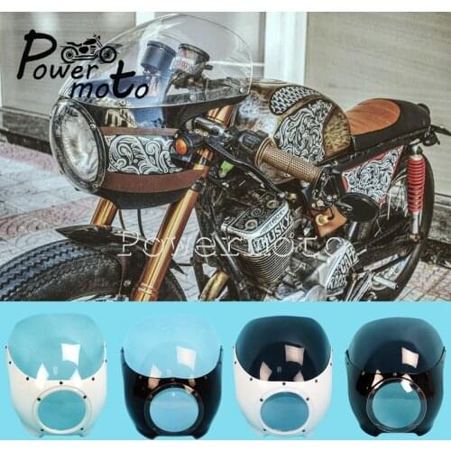 Universal Classic Drag Cafe Racer 5.75" Headlight Fairing 5-3/4" Cut Front Mask Cowl Windshield For Triumph Scrambler Sportster