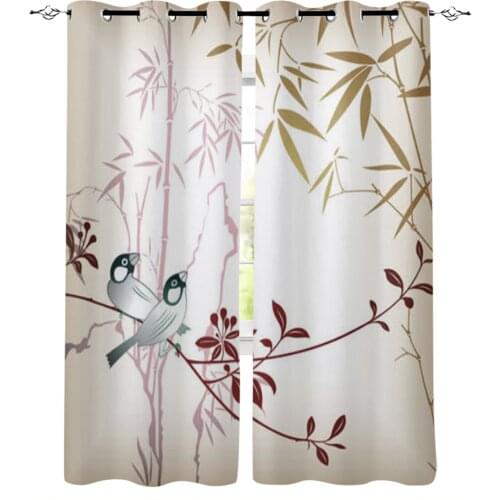 Vintage Bamboo Bird Window Curtains for Living Room Luxury Kitchen Bedroom Drapes Home Decor Backdrop Curtain