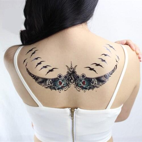 Waterproof Temporary Tattoo Sticker fly bird skull on womens chest waist breast tatto flash tatoo fake tattoos girl