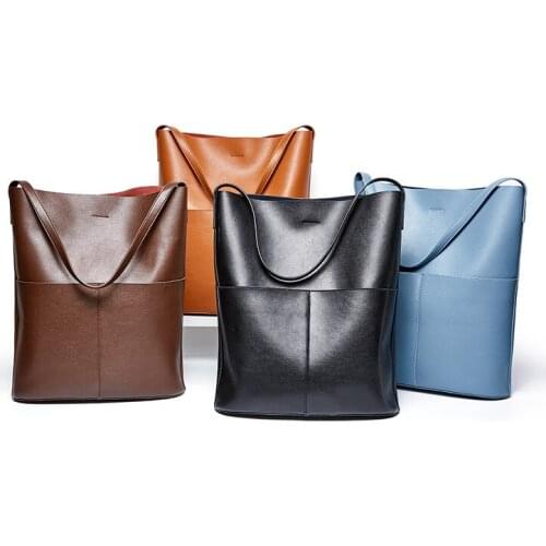 2021 Genuine Leather Womens Handbag New Style Leather Large Shoulder Bag Fashion Bucket Bag