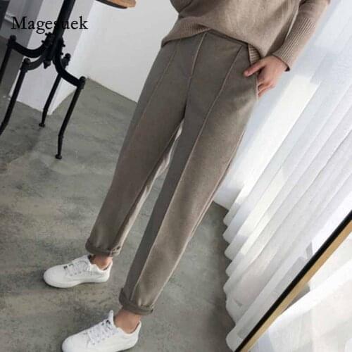 2020 Autumn Winter Plus Size OL Style Women Pencil Pants Loose Female Trousers Wool Female Work Suit Pant Thicken Capris 6648 50