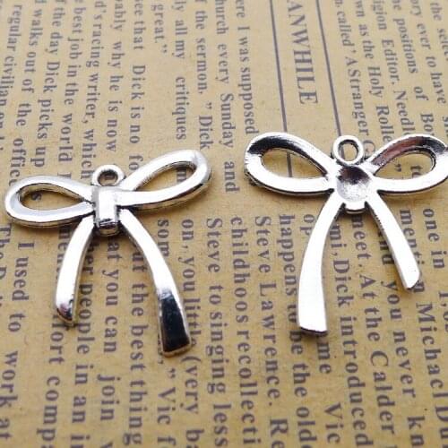 12 PCS/Lot 24mm*25mm Pendants Necklaces Antique Silver Color Bowknot Charms For Jewelry Making DIY