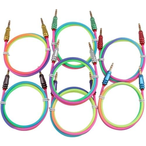 500pcs Aux Cable 3.5mm Jack Rainbow Round Bullet Male To Male Audio Cable Adapter for Samsung Car Speaker Laptop Wire Aux Cord