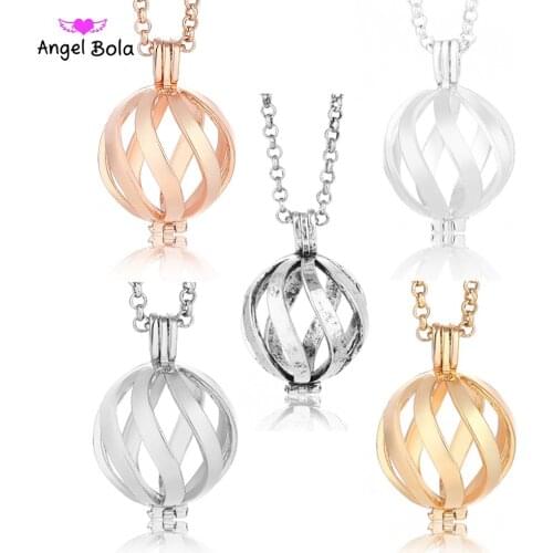 Angel Bola Pendant Essential Oil Necklaces Hollow Cage Jewelry for Mom and Baby Women Chain Diffuser Necklaces NL040