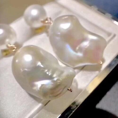 Free shipping women party jewery big nucleaus baroque natural white genuine pearl bead high quality handmade earrin wedding gift