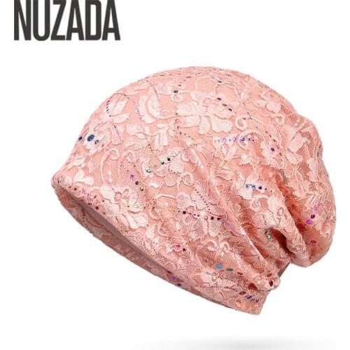 Brand NUZADA Skullies Beanies Thin Lace Breathable Knitted Caps For Women Girl Cotton Hedging Cap Bonnet Hat Spring Summer