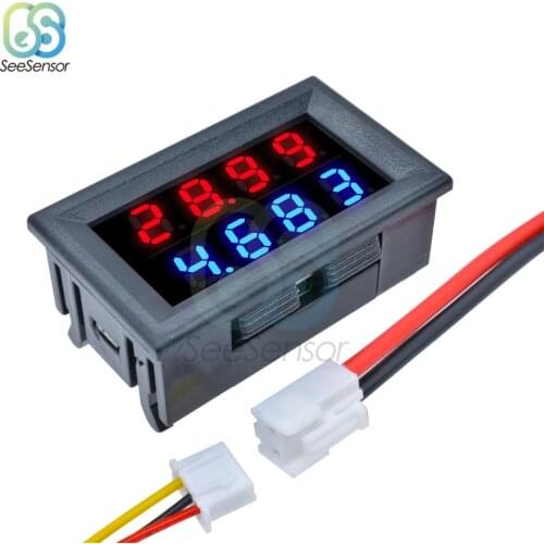 0.28" DC 0-200V 10A Digital Voltmeter Ammeter Red Blue LED Dual Display Voltage Current Indicator Monitor Detector
