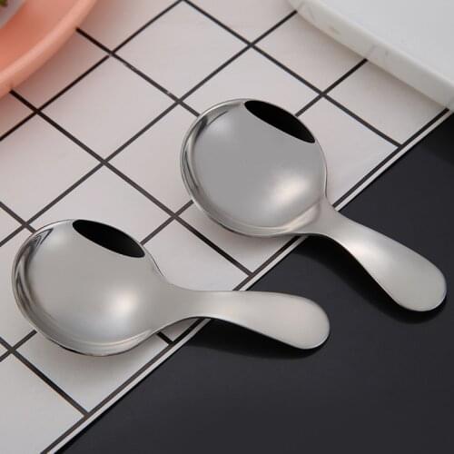 Mini Stainless Steel Spoon Short Handle Kids Baby Spoon Round Multipurpose Sugar Salt Spice Dessert Spoon Tableware Kitchen Tool