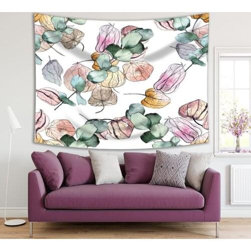 Tapestry Physalis Cape Gooseberry Plant Branches with Fruits and Leaves Botanical Illustration Green Beige Yellow