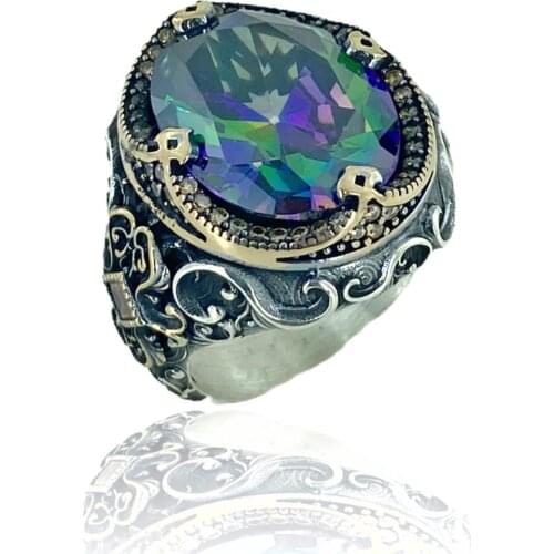 Mystic Topaz Gemstone Hand Production 925 Silver Ring