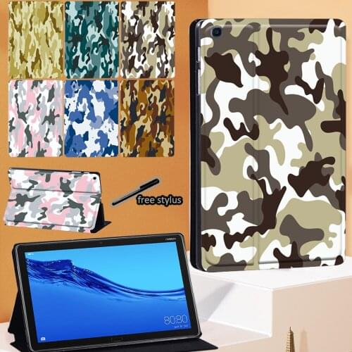 Leather Tablet Stand Cover Case for Huawei MediaPad T5 10 10.1 Inch/MediaPad M5 10.8 Inch Camouflage Pattern Drop Resistance