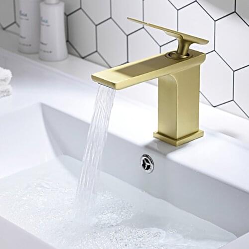 Bathroom Waterfall Faucet Cold And Hot Water Washbasin Mixer Tap Deck Mounted Bathroom Sink Brass Water Tap