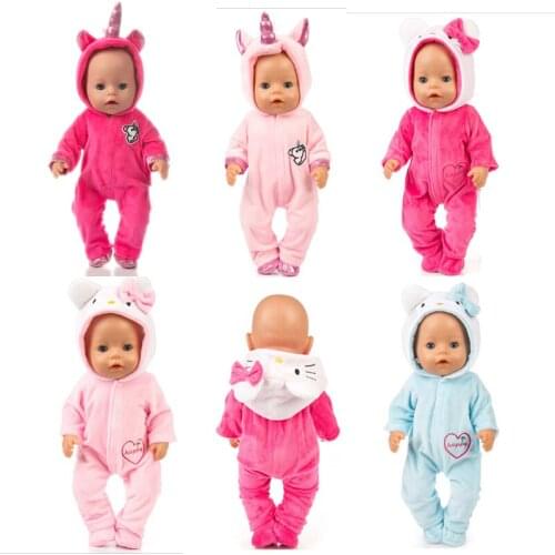 Doll Clothes 43cm Born Baby Doll Red Pink Color Unicorn Jumpsuit Doll Accessories for Baby Gift Drop Shipping