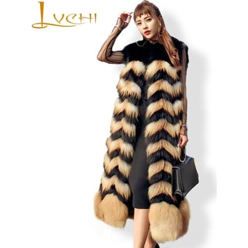 LVCHI Shuba coat female Womens fur coat new design wave cut Female waistcoats natural red fox sleeveless fashion Fur vests