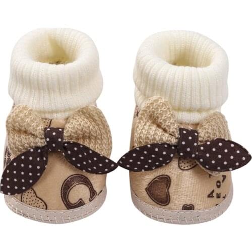 Cute Baby Shoes Baby Boys Girls Winter Warm Bow Non-slip First Walkers Cute Casual Baby Boots 0-11M