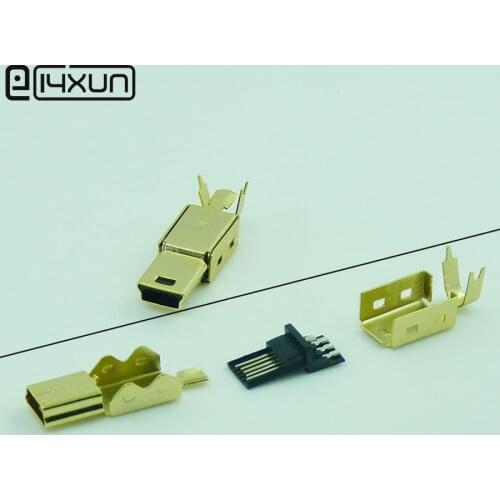 5sets Mini USB 5PIN Welding Type Male Plug Gold Plated Connectors 4P USB Tail Socket 3 in 1 DIY Adapter for OD4.0 Cable