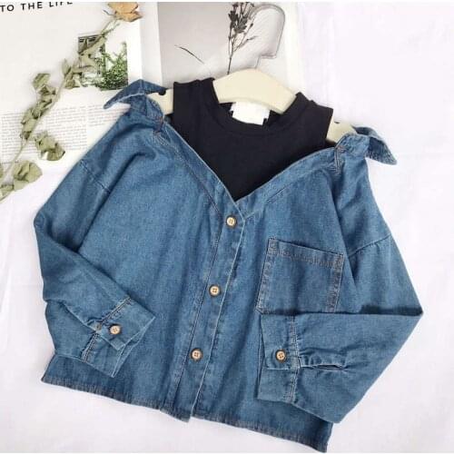 Fashion Strapless Denim Jacket for Girls Fashion Coats Children Clothing Autumn Baby Girls Clothes Outerwear Jean Jackets Coats