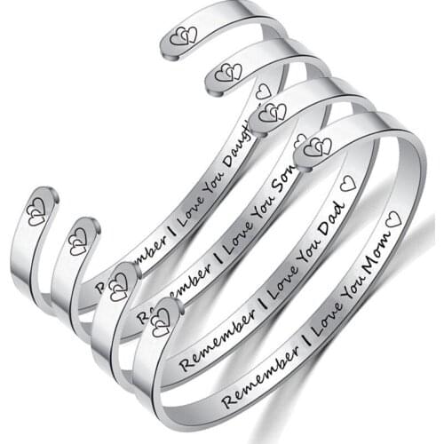 Trendy Family C Shape Titanium 6mm Cuff MOM,DAD,Daughter,SON REMEMBER LOVE YOU MOM Bangles For Men Women Jewelry Dropshipping