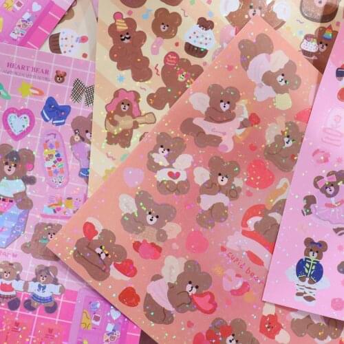 Cartoon Laser Retro Bear Stickers Scrapbooking Decorative Sticker Korean DIY Diary Album Stick Label Kawaii Stationery