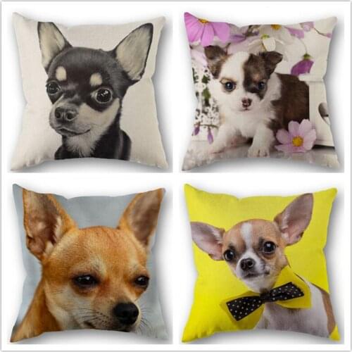 Custom Chihuahua Cotton Linen Square Zippered Pillow Cover For Office Family Customize Your Picture 45*45cm DIY