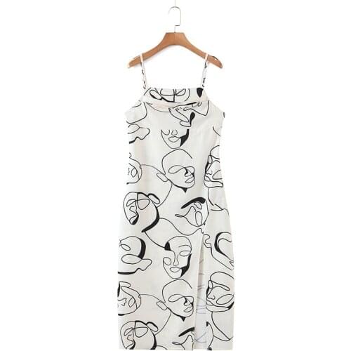 The latest summer ladies white suspender dress printed cocktail halter dress vogue slim holiday dress