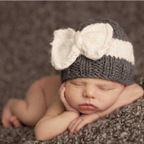New Baby Accessories Kids Knitted Cap Big Bow New born Infant Baby Girl Boy Hat Soft Acrylic Beanie Muts Hats Photography Props
