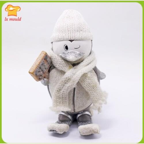 New Sleigh Penguin Silicone Mold Soap Plaster Clay Wax Mould Christmas