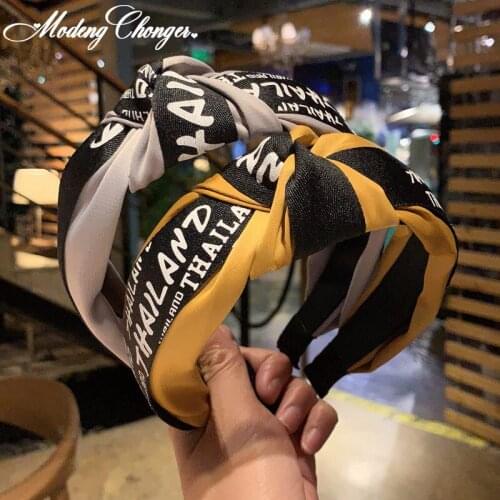Fashion Hairband Wide Side Multicolor Letter HeadBand Hair Hoop Intermediate Knot High Quality For Women Girls Hair Accessories