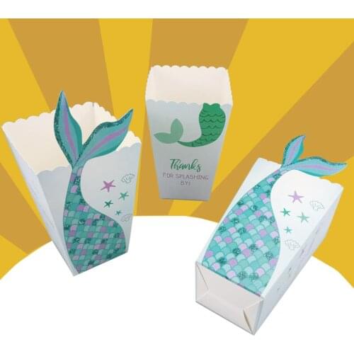 Disposable Box Popcorn Box Snack Bag Mermaid Blue Carton Take-away Box Green Packing Box Children Environmental Tableware 12pcs