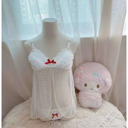 Sexy Cute Veil Bras Womens Japanese Bra & G-String Panties Set Wirefree Soft Underwear Sleep Dress Set Lolita