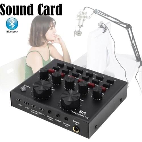 Professional Bluetooth Sound Card DJ Audio Set Interface External USB Live Microphone Function for Computer PC Mobile Phone Sing