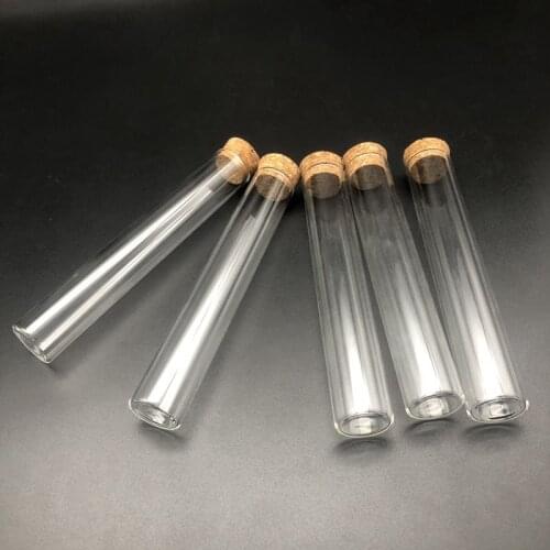 5pcs/10pcs DIA 12mm To 30mm Clear Lab Glass Test Tube with Cork Stoppers Flat Bottom Tubes In Laboratory Supplies