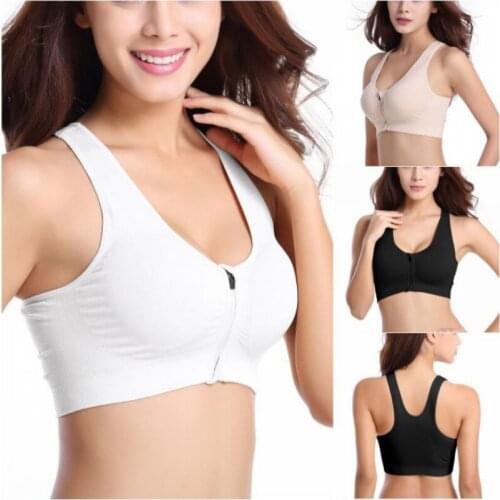 Plus Size M-4XL Women Front Zipper Closure Push Up Bras Shockproof Fitness Vest Removable Padded Wireless Tops