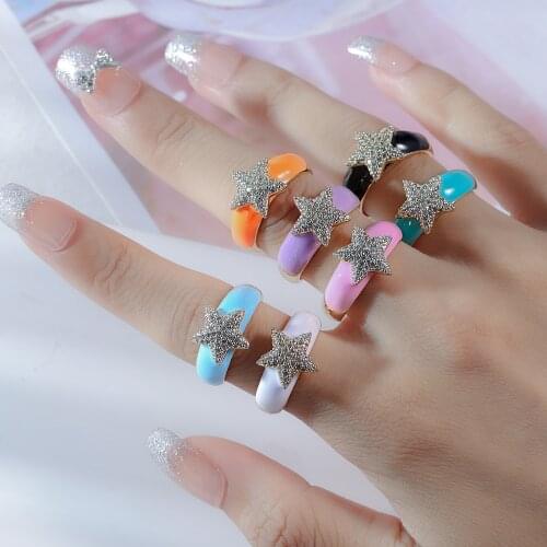Micro Pave CZ Ins Candy Color Stars luxury Rings For Women Leisure Open Ring Adjustable Accessories Copper Rings Jewelry Gifts