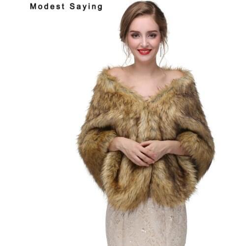 Luxury Brown Faux Fur Wedding Boleros 2017 Imitation Raccoon Fur Bridal Wraps Warm Coats for evening dresses Wedding Accessories