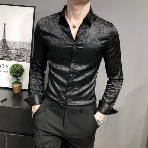 Style Digital Print British Business Gentlemen Shirt Men Clothing 2021 Long Sleeve Formal Wear Casual Prom Tuxedo Dress 3XL-M