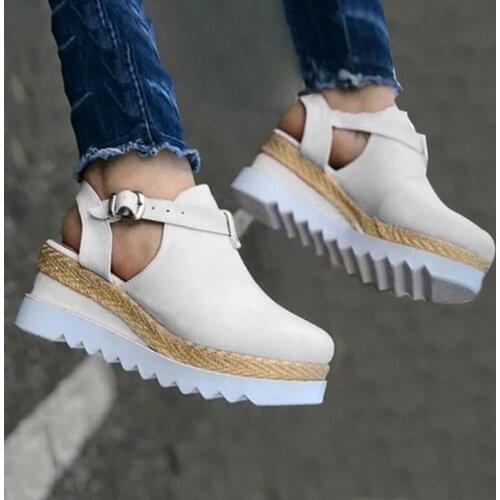 Summer New Women Sandals Fashion Buckle PU Leather Wedges Streetwear Female Shoes New Casual Ladies Sandals