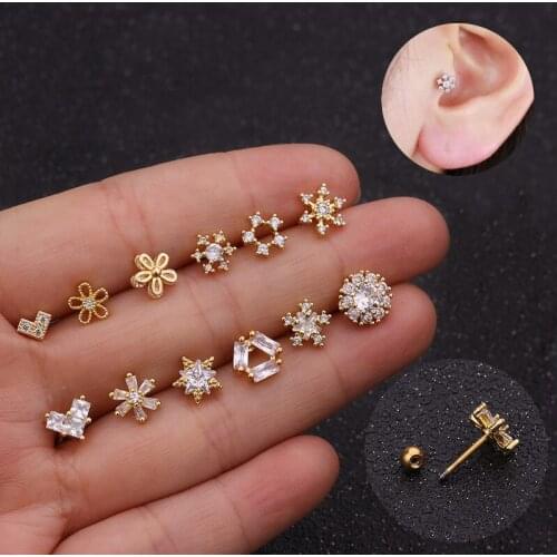1PCS Flower Cz Crystal Barbell Ball back bar Cartilage Tragus Helix Stud Piercing Earring Jewelry