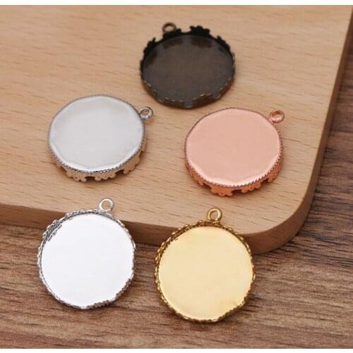 15mm 20mm 25mm Glass Cameo Cabochons Pendant Base Blanks Round Crown Bezel Tray with Loop Settings DIY Hanging Earrings Findings
