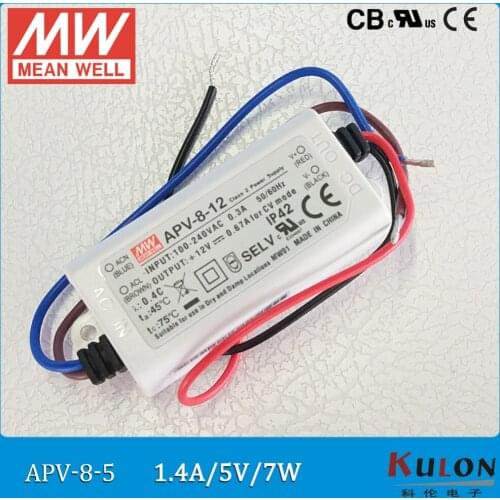 Meanwell LED driver APV-8 Single Output 7W 5V/1.4A 12V/0.67A 24V/0.34A IP42 Lighting Transformers for LED Strip