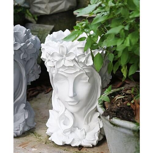 Outdoor Garden Greek Goddess Head Flowerpot Crafts Cement Venus Vase Ornaments Courtyard Balcony Sculpture Furnishing Decoration