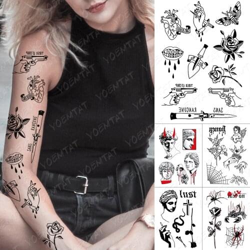 Waterproof Temporary Tattoo Sticker Snake Nail Rose Cross Old School Flash Tattoos Spider Angel Body Art Arm Fake Tatoo Women