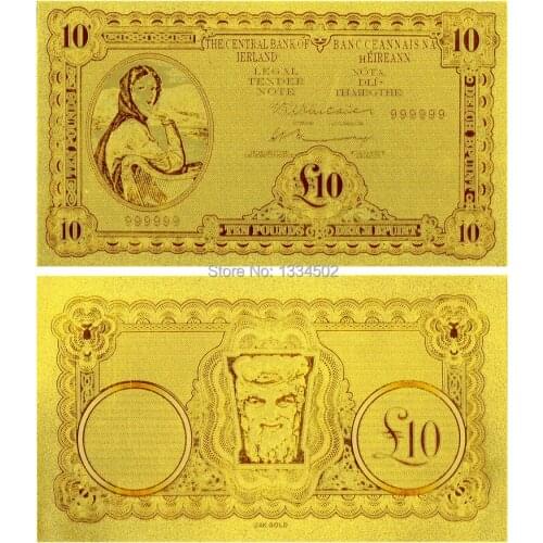Gold Foil Banknote Ireland 10 Pounds Word Currency Gold Banknote For Home Decoration High in quality
