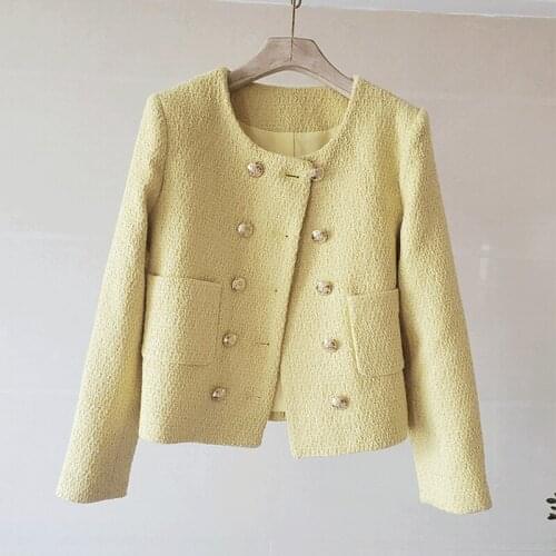 2021 New Autumn Elegant Vintage Short Sleeve Cardigan Coat Women Crop Top Korean Tweed Jacket Outerwear Chaquetas De Mujer