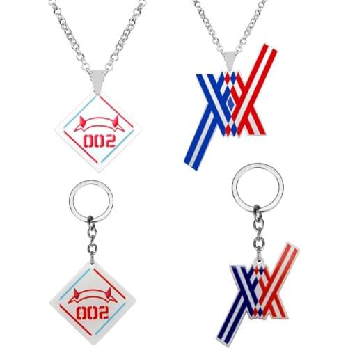 1 Pcs Fashion Anime DARLING In The FRANXX 002 ZERO TWO Logo Cosplay Acrylic Pendant Necklace Keychains Figure Toys Gifts