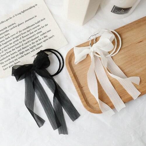 2018 Fashion Jewelry New Korean White Black Long Lace Bow Ribbon Round Stud Earrings For Women Bijoux Femme Brincos BTS Earring