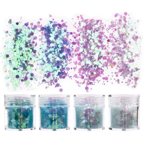 4bottles/Pack Resin Filling Mixed Color Hexagon Loose Sequins 1-3mm For DIY Crystal UV Epoxy Resin Crafts Nail Art Decoration